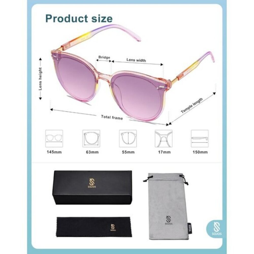 ⚡SOJOS Womens Purple Trendy Classic Round Retro Vintage Large Frame Sunglasses - Picture 5 of 5